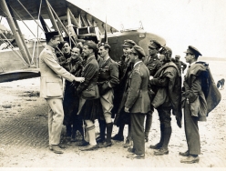 G265 RAF greeting French pilot, France, 12 August, 1918